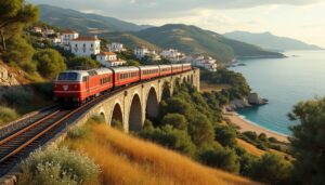 découvrez les paysages enchanteurs des pouilles à bord d'un train. partez à l'aventure à travers cette région magique du sud de l'italie, entre mer turquoise et collines verdoyantes. un voyage inoubliable vous attend, ponctué de charmants villages et de patrimoine exceptionnel.