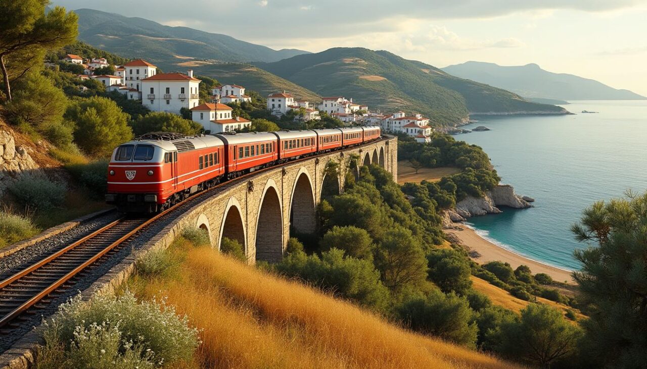 découvrez les paysages enchanteurs des pouilles à bord d'un train. partez à l'aventure à travers cette région magique du sud de l'italie, entre mer turquoise et collines verdoyantes. un voyage inoubliable vous attend, ponctué de charmants villages et de patrimoine exceptionnel.